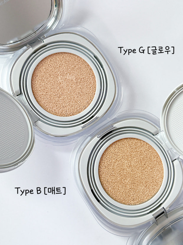 ODDTYPEスキン シンクアップ クッション Type G（グロウ）とType B（マット）2種類の仕上がり比較