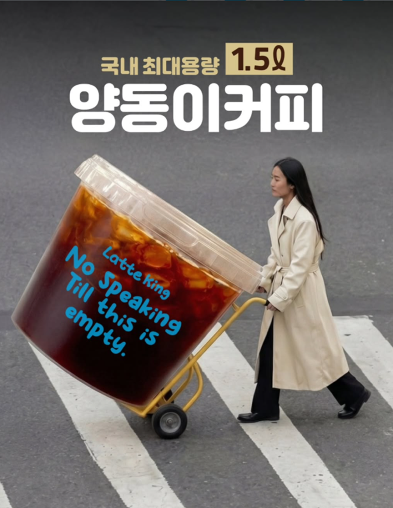 ソンス(聖水洞) バケツコーヒー ラテキング1.5Lサイズのインパクトあるイメージ